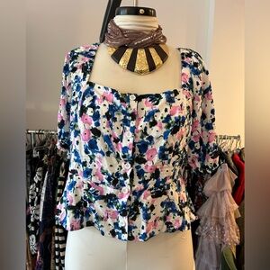 BCBG linen button front top